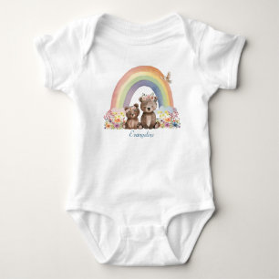 Mamma en Babybeer in Bloemen Onder een Regenboog Romper
