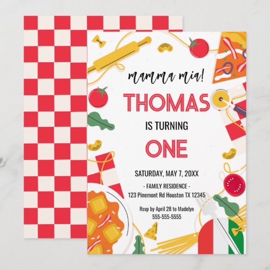 mamma mia! Italian Birthday Party Invitation (Devant / Derrière)