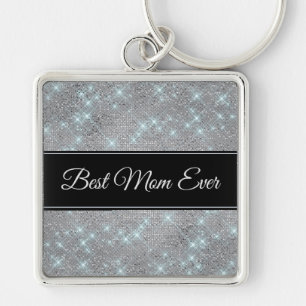 Mamma van de Ster van Sparkly het Zilveren Zwarte Sleutelhanger