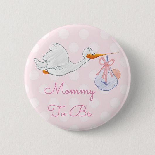 Mammie Baby shower Button Pink Stork (Voorkant)