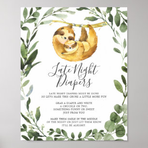 Mammie Baby Sloth Baby shower Late Night Diapers Poster