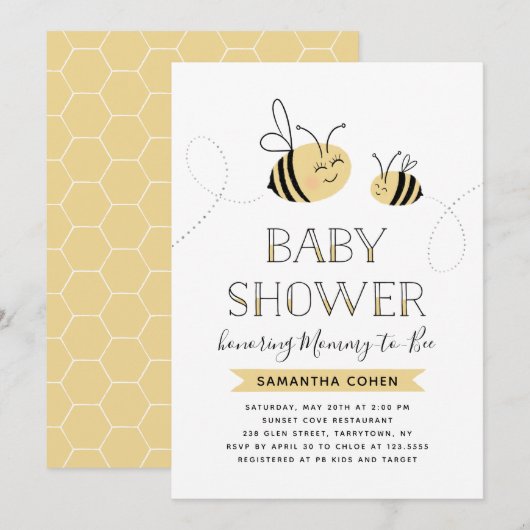 Mammie-bij-bij | BABY SHOWER | Geel Kaart (Voorkant / Achterkant)