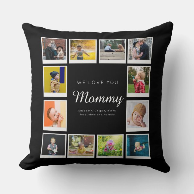 Mammie Birthday Foto Collage Sjabloon Black Kussen (Voorkant)
