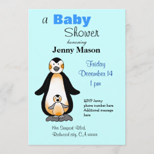 Mammie en baby pinguïn, baby shower kaart