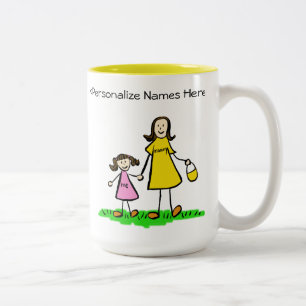 Mammie en ik Brunette Little Girl Custom Gift Mok