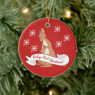 Mammie en ik Kangaroo met sneeuwvlokken Keramisch Ornament