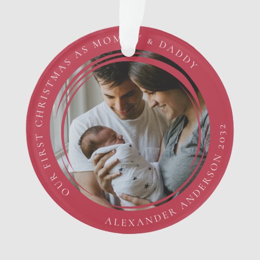Mammie en papa Eerste Kerstfoto Keepslag Ornament (voorkant)