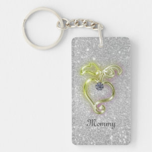 Mammie Golden Heart met Diamond en Sparkles Sleutelhanger