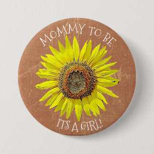 Mammie is ITS A GIRL Sunflower Brown Baby shower Ronde Button 7,6 Cm