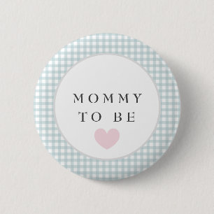 Mammie om baby shower te worden met blauwe gingham ronde button 5,7 cm
