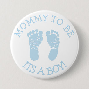 Mammie om Blauw en Witte Baby shower Button te zij