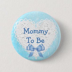 Mammie om Blue Lacy Baby shower Button te zijn