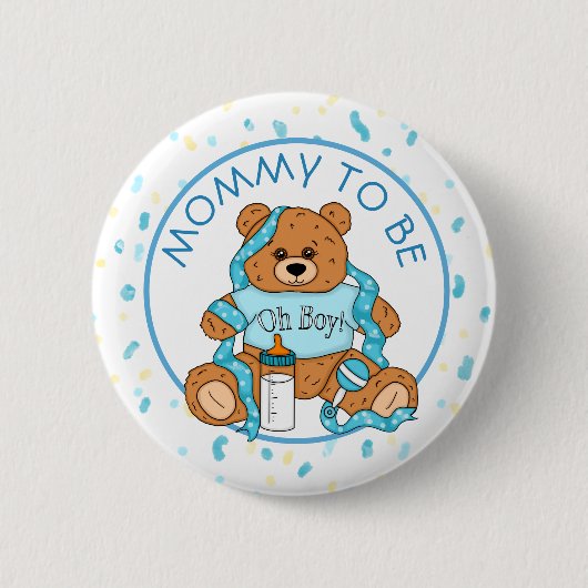Mammie om Blue Teddy Bear Baby shower Button te zi (Voorkant)