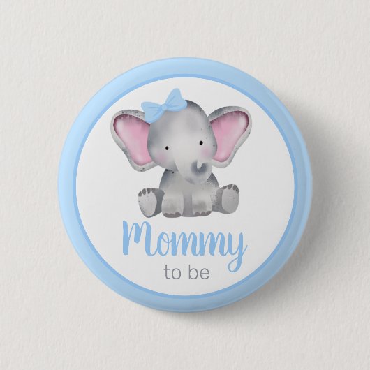 Mammie om een blauw olifant Baby shower Button te (Voorkant)