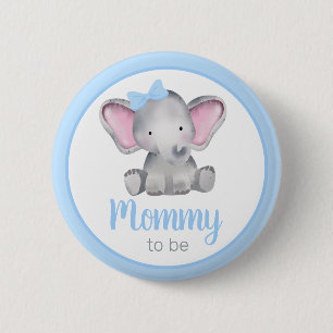 Mammie om een blauw olifant Baby shower Button te