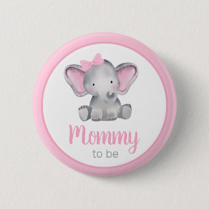 Mammie om roze olifant Baby shower Button te zijn