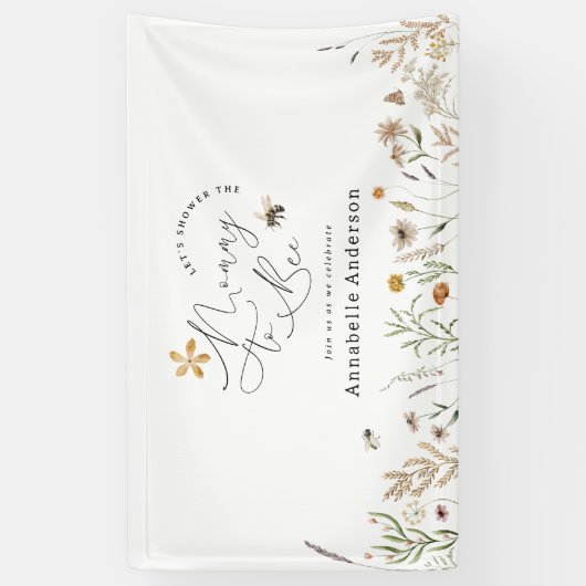 Mammie om wilde bloem baby shower spandoek (Verticaal)
