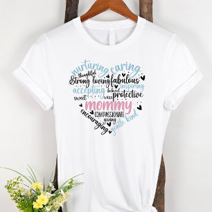 mammie Word Cloud Blue en roze hart T-shirt