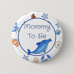 Mammie wordt   Baby shower van het thema "Beach" Ronde Button 5,7 Cm