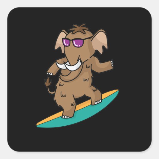 Mammut surft mit Sonnenbrille Vierkante Sticker (Voorkant)