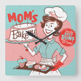 Mam's Bakery Retro Wall Clock Vierkante Klok