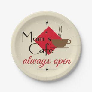 Mam's cafe altijd open papieren bordje