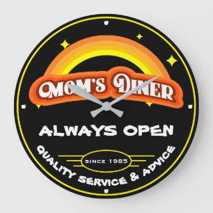 Mam's Diner Altijd Retro Rainbow Black openen Grote Klok