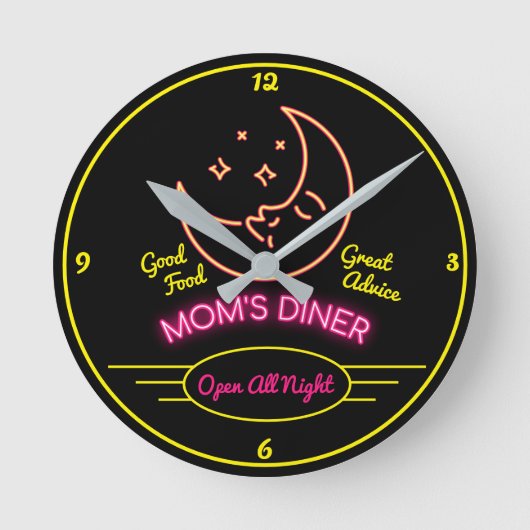 Mam's Diner Open All Night Retro 50's Neon Effect Ronde Klok (Voorkant)