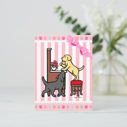 Mam's gele lab en zwart lab briefkaart (Staand voorkant)