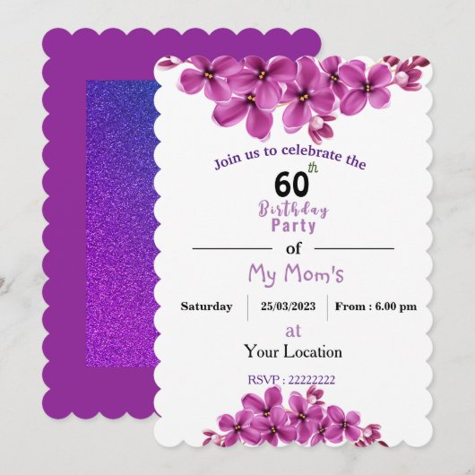 Mam's verjaardagsuitnodiging kaart (Voorkant / Achterkant)