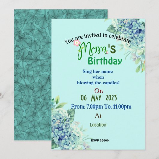 Mam's verjaardagsuitnodiging kaart (Voorkant / Achterkant)