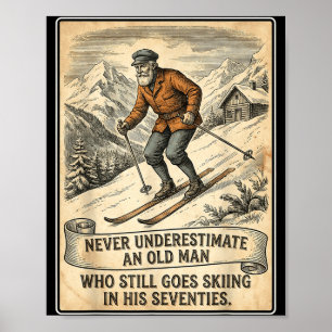 Man 70ste verjaardag gaat skiën vintage skiër poster