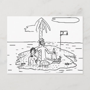 Man alleen op het eiland, Grappig, Oud, Briefkaart