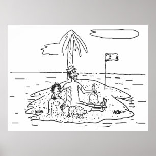 Man alleen op het eiland, Grappig, Vintage, Poster