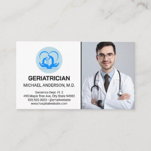 Man arts in laboratoriumjas Geriater Visitekaartje