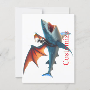 Man-Bat Riding Scary Shark Thunder_Cove Briefkaart
