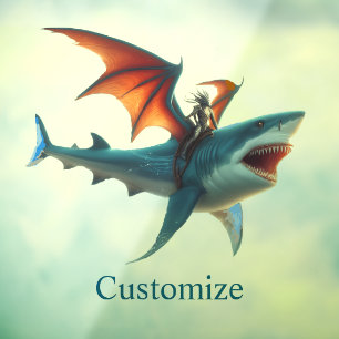 Man-Bat Riding Scary Shark Thunder_Cove Raamsticker