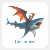 Man-Bat Riding Scary Shark Thunder_Cove Vierkante Sticker (Voorkant)