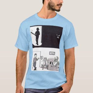 Man betreedt donkere kamer met een honkbalknuppel t-shirt