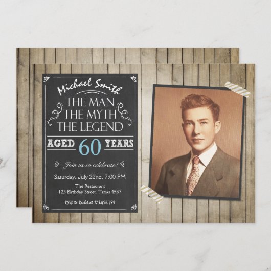 Man Birthday-uitnodiging Chalkboard Rustic Adult Kaart (Voorkant / Achterkant)