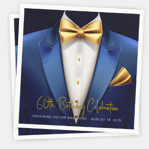 Man Blauw Goud Smoking Verjaardagsfeest Servet