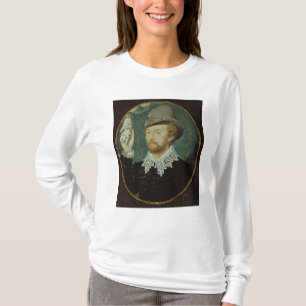 Man botst hand van wolk t-shirt