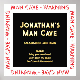 Man Cave Bord Waarschuwing met Regels Folie Tekst Afdrukken