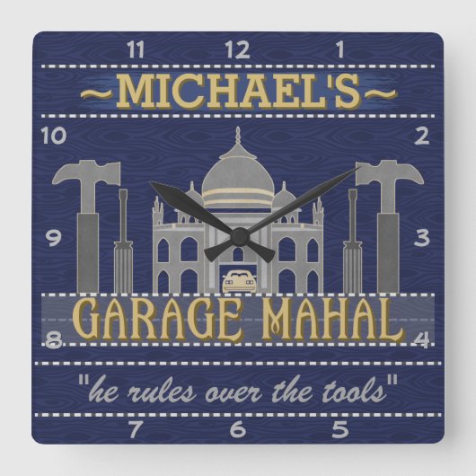 Man Cave Funny Garage Mahal Tools | Aangepaste naa Vierkante Klok (Voorkant)