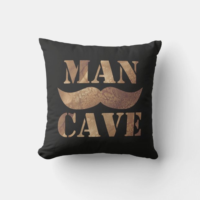 Man Cave (Mustache, zwart) Buitenkussen (Voorkant)