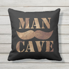 Man Cave (Mustache, zwart) Buitenkussen