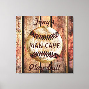 Man Cave Personated Baseball Wall Art Jouw tekst Canvas Afdruk
