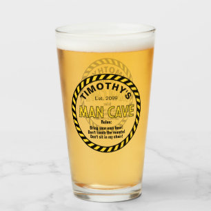 Man Cave Sign Attentie Tape Pint Bierglas Glas