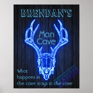 Man Cave Sign Neon Deer Antlers Cool Poster
