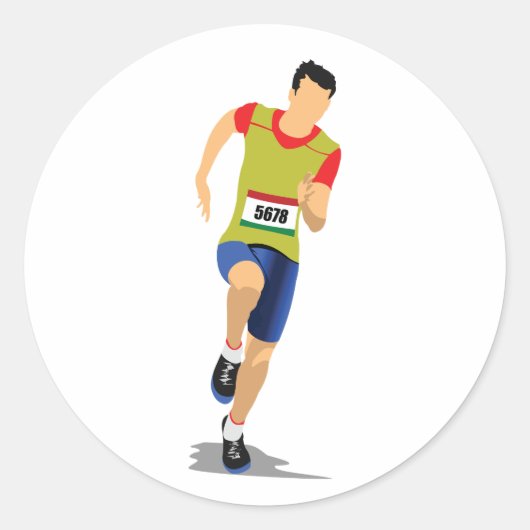 Man dat atletiekstickers gebruikt ronde sticker (Voorkant)